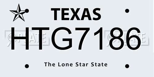 HTG7186 Texas License Plate