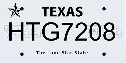HTG7208 Texas License Plate