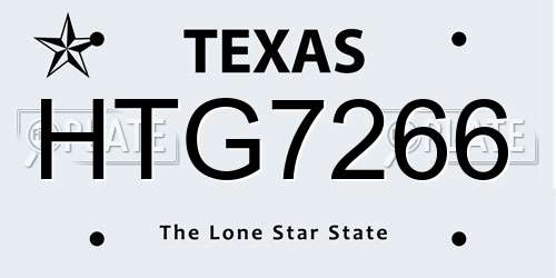 HTG7266 Texas License Plate