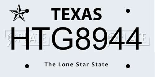 HTG8944 Texas License Plate