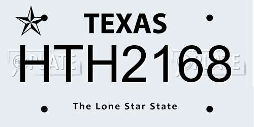 HTH2168 Texas License Plate