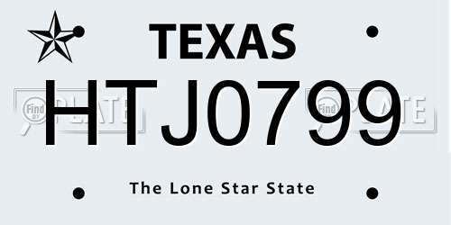 HTJ0799 Texas License Plate