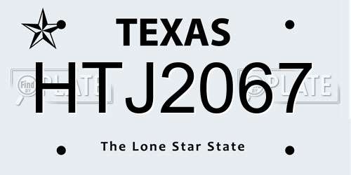 HTJ2067 Texas License Plate