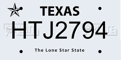 HTJ2794 Texas License Plate