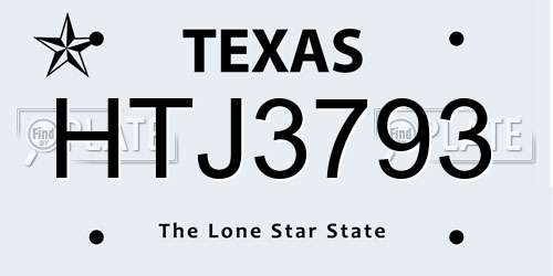 HTJ3793 Texas License Plate
