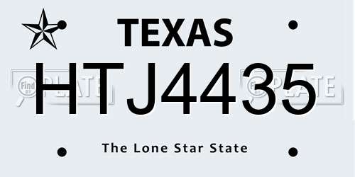 HTJ4435 Texas License Plate