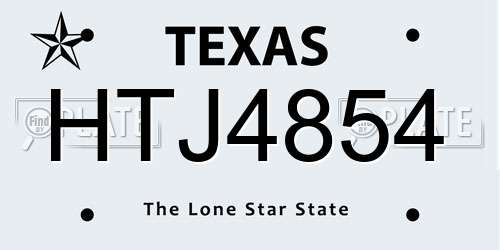 HTJ4854 Texas License Plate