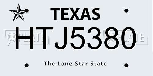HTJ5380 Texas License Plate