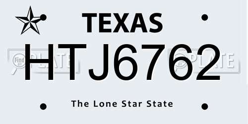 HTJ6762 Texas License Plate