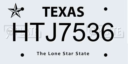 HTJ7536 Texas License Plate