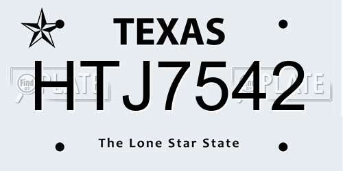HTJ7542 Texas License Plate