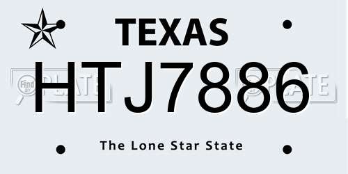 HTJ7886 Texas License Plate