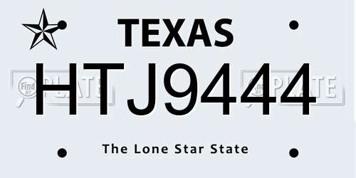 HTJ9444 Texas License Plate