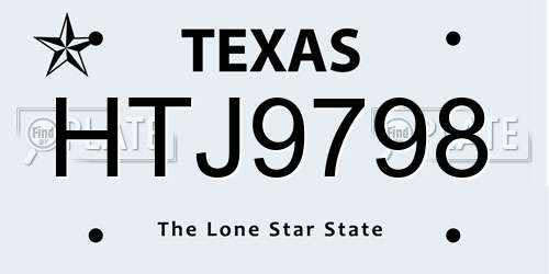 HTJ9798 Texas License Plate