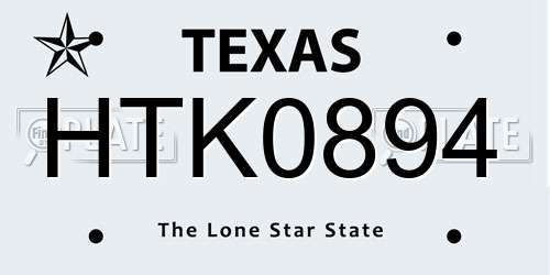 HTK0894 Texas License Plate