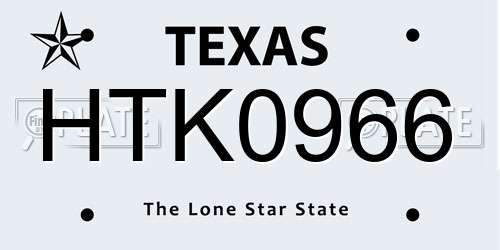 HTK0966 Texas License Plate