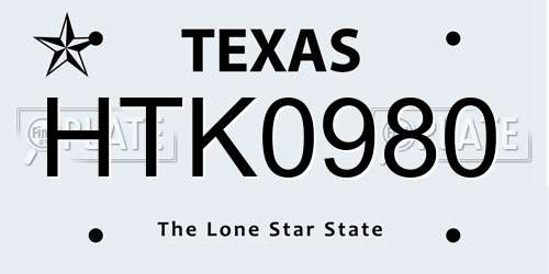 HTK0980 Texas License Plate