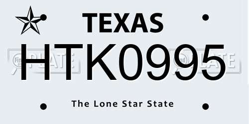 HTK0995 Texas License Plate