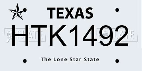 HTK1492 Texas License Plate
