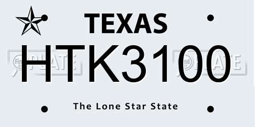 HTK3100 Texas License Plate