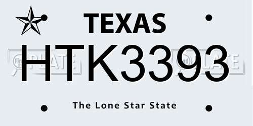 HTK3393 Texas License Plate