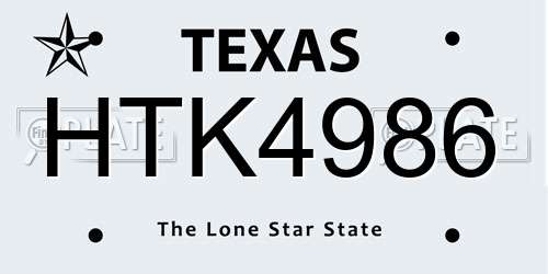 HTK4986 Texas License Plate