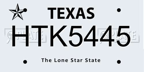 HTK5445 Texas License Plate