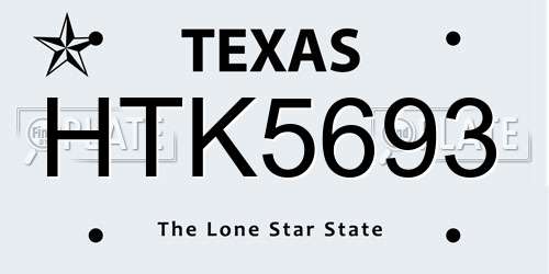 HTK5693 Texas License Plate