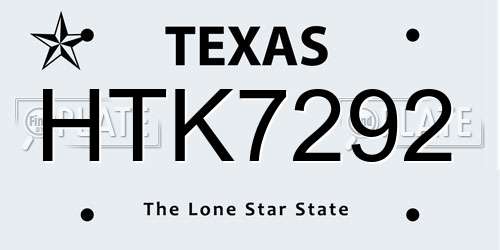 HTK7292 Texas License Plate