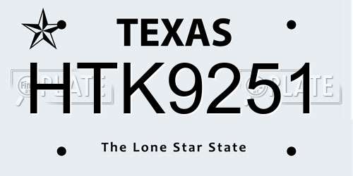 HTK9251 Texas License Plate