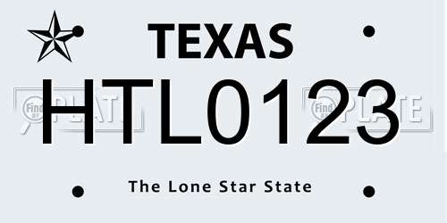 HTL0123 Texas License Plate