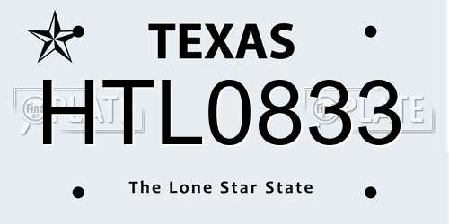 HTL0833 Texas License Plate