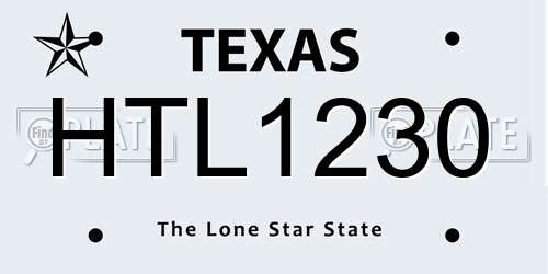 HTL1230 Texas License Plate