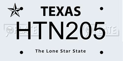 HTN205 Texas License Plate