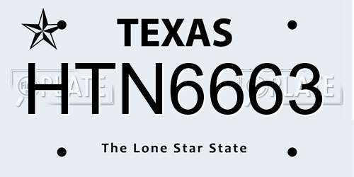 HTN6663 Texas License Plate