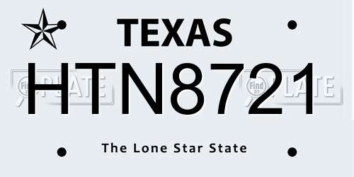 HTN8721 Texas License Plate