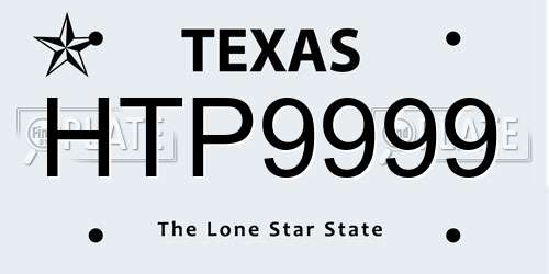 HTP9999 Texas License Plate