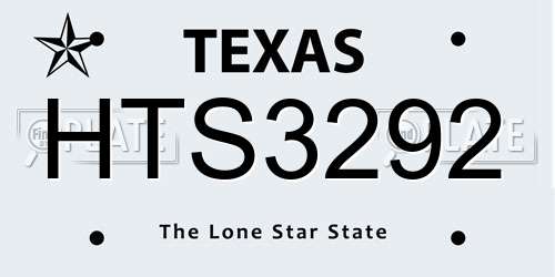 HTS3292 Texas License Plate