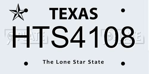 HTS4108 Texas License Plate