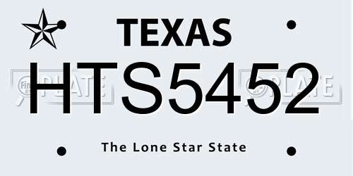 HTS5452 Texas License Plate