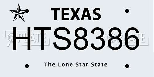 HTS8386 Texas License Plate