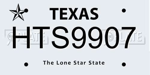 HTS9907 Texas License Plate