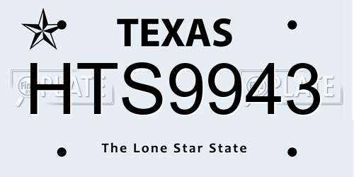HTS9943 Texas License Plate