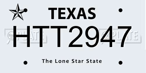 HTT2947 Texas License Plate
