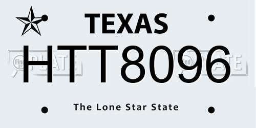 HTT8096 Texas License Plate