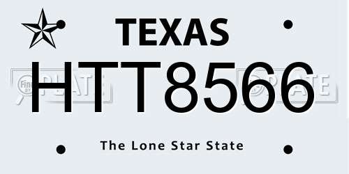 HTT8566 Texas License Plate