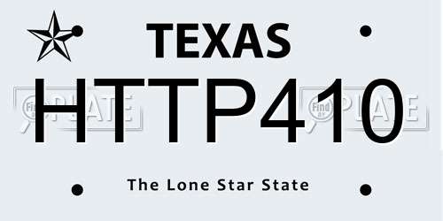 HTTP410 Texas License Plate