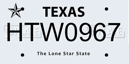 HTW0967 Texas License Plate