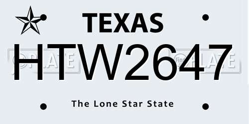 HTW2647 Texas License Plate