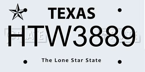 HTW3889 Texas License Plate